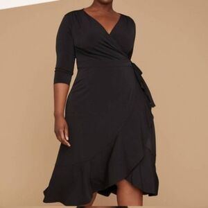 Lane Bryant Size 18/20 3/4 Sleeve Faux Wrap Matte Jersey Dress Hi Waist Tie EUC